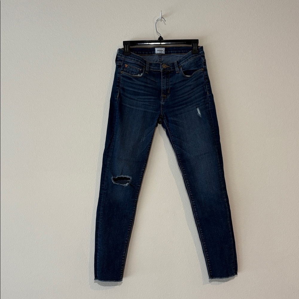 Hudson Jeans Classic Blue Ripped Skinny Denim Jeans Full length frayed hem